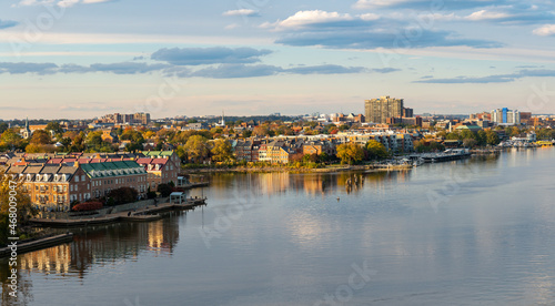 Wide view of the historic city of Alexandria and the waterfront property along the Potomac River in northern Virginia photo