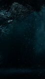 Dark empty natural marine dramatic scene. The depth of the seabed, dark water, gloomy water background. 3D illustration. 