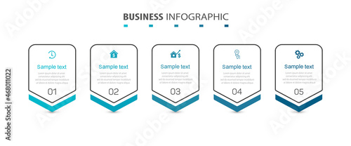 Business infographic template with 5 options. Can be used for workflow layout, diagram, annual report, web design
