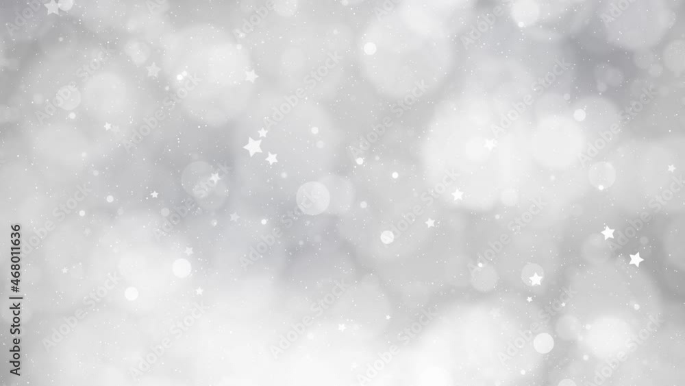 Magical festive silver gray winter bokeh background with falling snowflakes and stars animation background. Concept holidays new year and christmas. Magical festive silver gray winter bokeh background with falling snowflakes and stars animation background. Concept holidays new year and christmas.