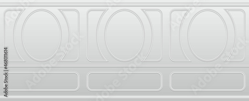 Vector illustration white wall decorated with moulding panels. Realistic empty white room wall background with white decorative molding on wall in classic style. Seamless vector background.