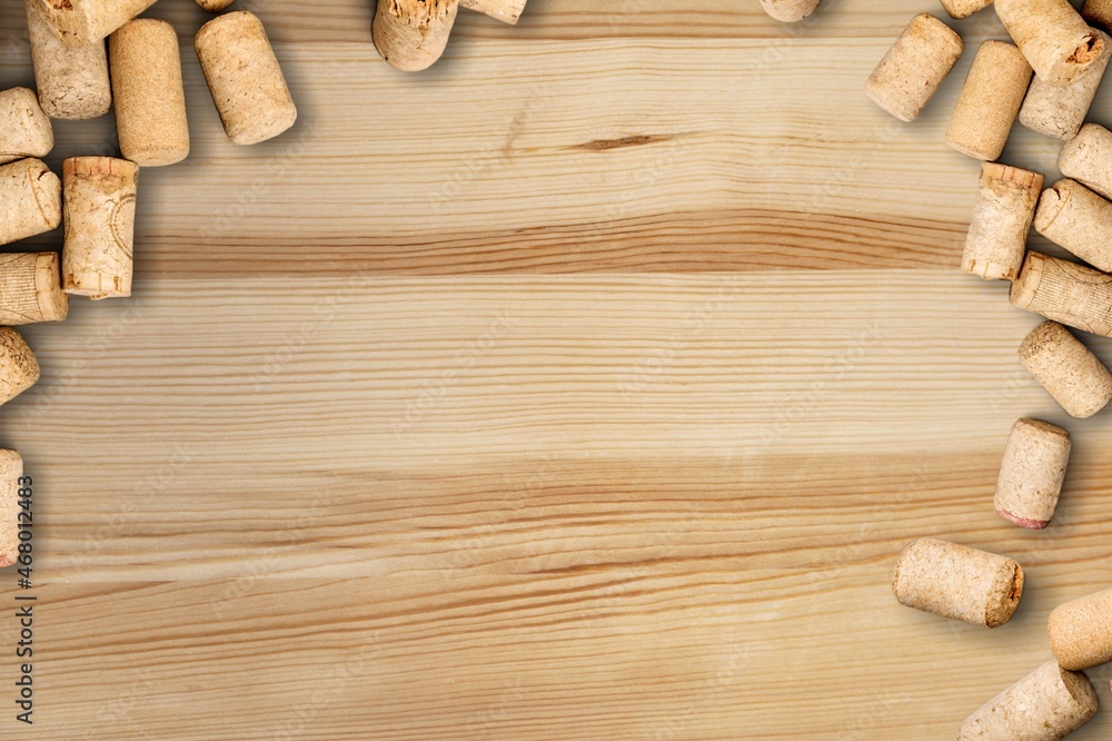 Wine classic wooden corks on the desk
