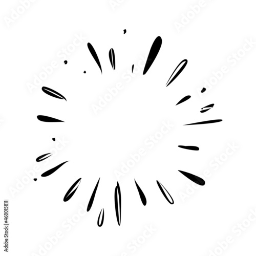 Star burst doodle design. Hand drawn sunburst. Shine light lines and sparks.