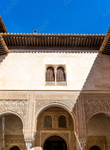 Arabics details on the walls of the interior of the Alhambra in Granada, Spain © Diego