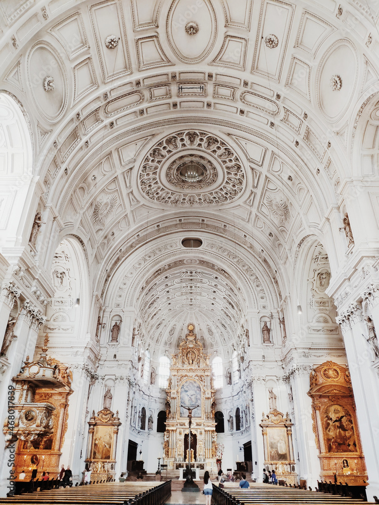 Munich, Germany - June 28, 2019: Interior of St. Michael's Church in Munich. St Michael is a Jesuit church. The style of the building had an enormous influence on Southern German early Baroque
