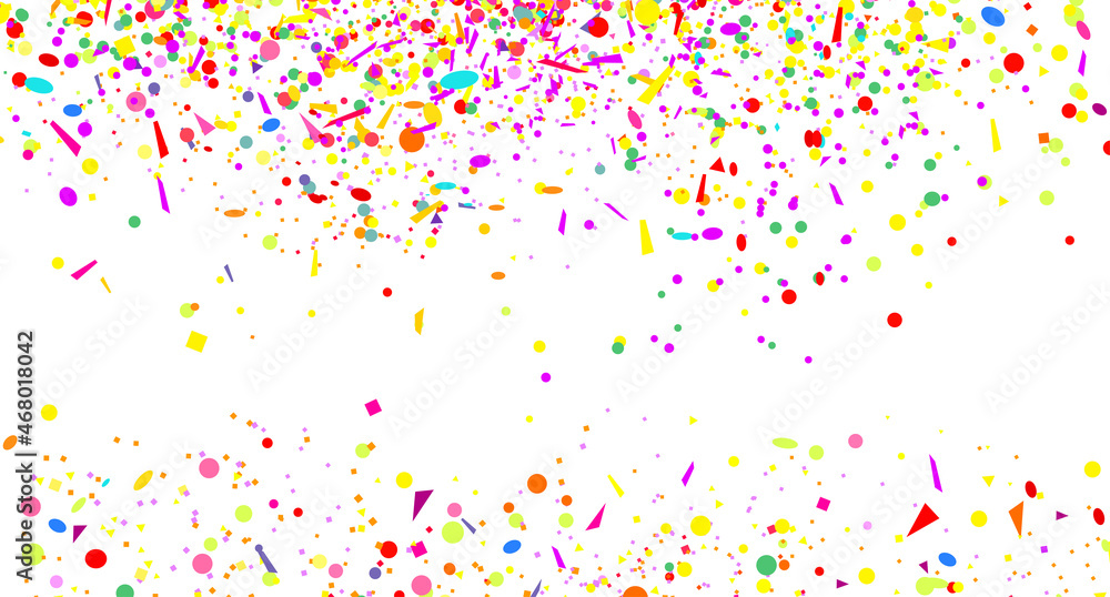 Confetti. Colored pattern with multicolored elements on white background. Texture with glitters for design. Greeting cards