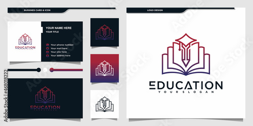 Education logo with modern line art style and business card design Premium vektor