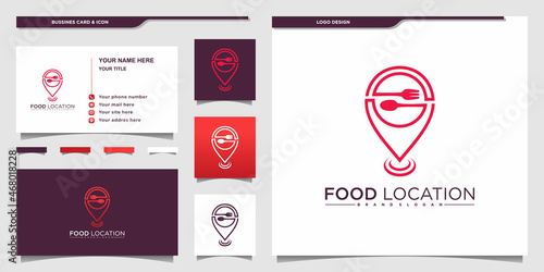 Food Location logo with modern line art style and business card design Premium vektor