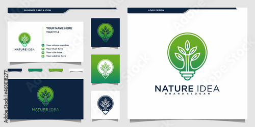 Minimalist of nature idea logo design with creative bulb line art style and business card design Premium vektor. Part 2