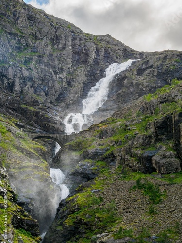 Stigfoss waterfalls in Trollstigen scenic road, More og Romsdal county in Norway photo