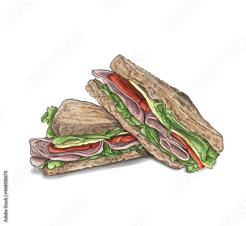 illustration of sandwich with watercolor style photo