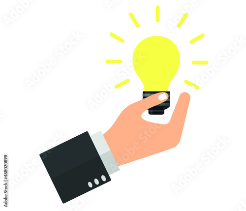 Businessman holding light bulb icon. creative thinking and business development. isolated on white background. 