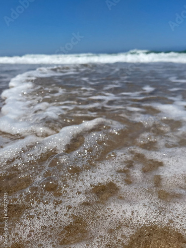 wave on the beach, sea waves, blue sky and sand, picture to frame