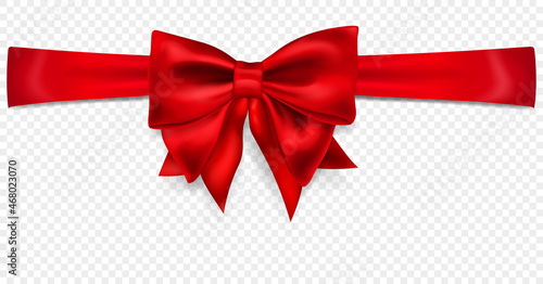 Obraz na plátně Beautiful red bow with horizontal ribbon with shadow, isolated on transparent background