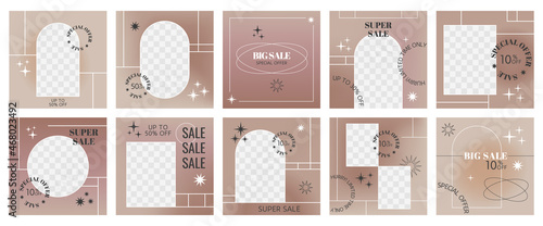 Set of Editable minimal square banner template with abstract geometric design with Various shapes, lines, spots, stars