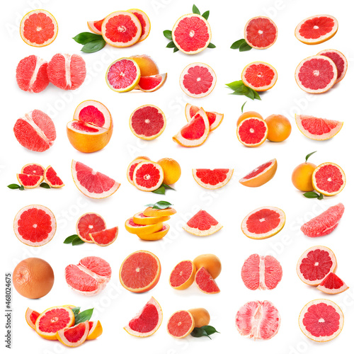 Fototapeta Naklejka Na Ścianę i Meble -  Set of fresh grapefruits on white background