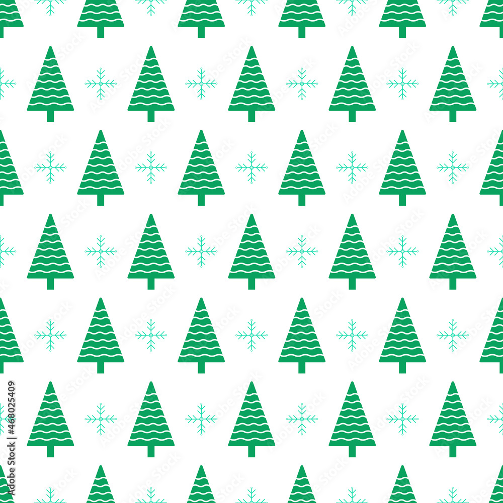 Christmas tree and snowflake vector seamless pattern