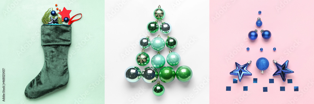 Beautiful Christmas collage on color background Beautiful Christmas collage on color background