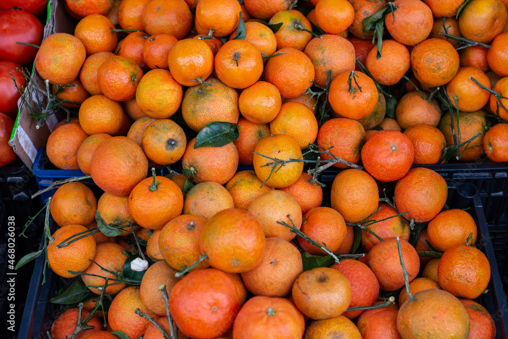Fresh organic orange fruit stand