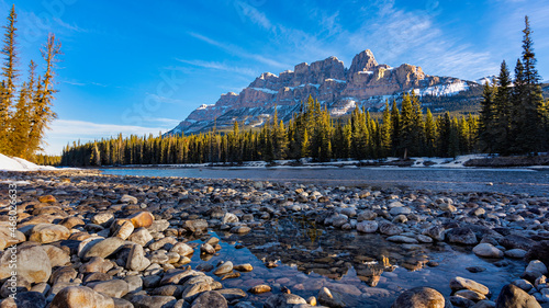 Bow River and Castle Mountain Banff National Park at sunrise