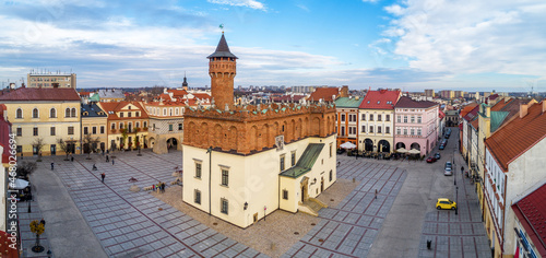 Tarnow, Poland. Renaissance town hall and tenement houses in old city main square often called the Perl of Polish renaissance