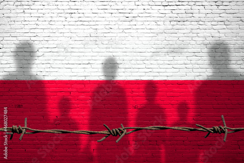 The refugees migrate to Poland . Silhouette of illegal immigrants . Europe union migration policy