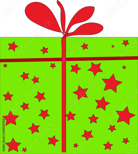 caja de regalo navideña color verde. estrellas y moño rojo, caja de regalo, icono, folleto sitio web redes sociales