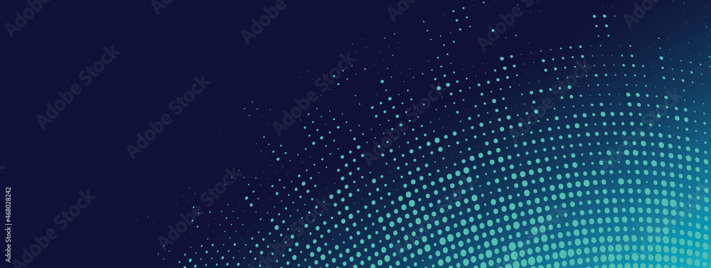 Dark blue banner with dots. Background of turquoise neon circles, abstract geometrical style. Dark blue banner with dots. Background of turquoise neon circles, abstract geometrical style.