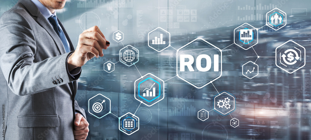 Obraz premium Roi Return On Investment Business Technology Analysis Finance Concept