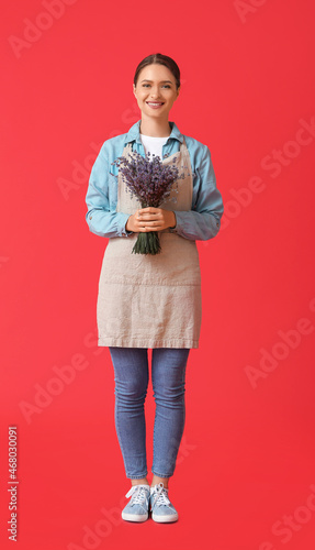Female gardener with lavend...