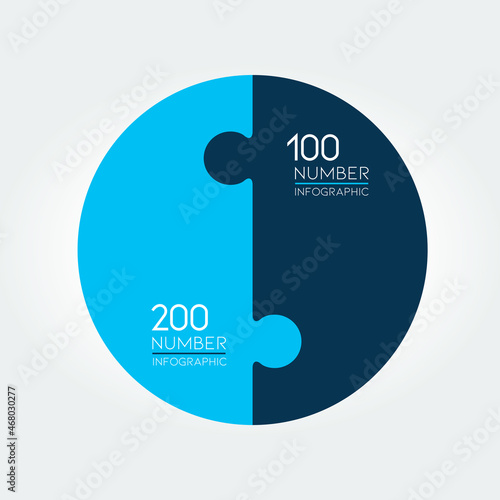 Circle, round infographic, puzzle.  Two step chart, template, diagram.