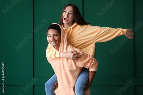 Stylish young couple in hoo...