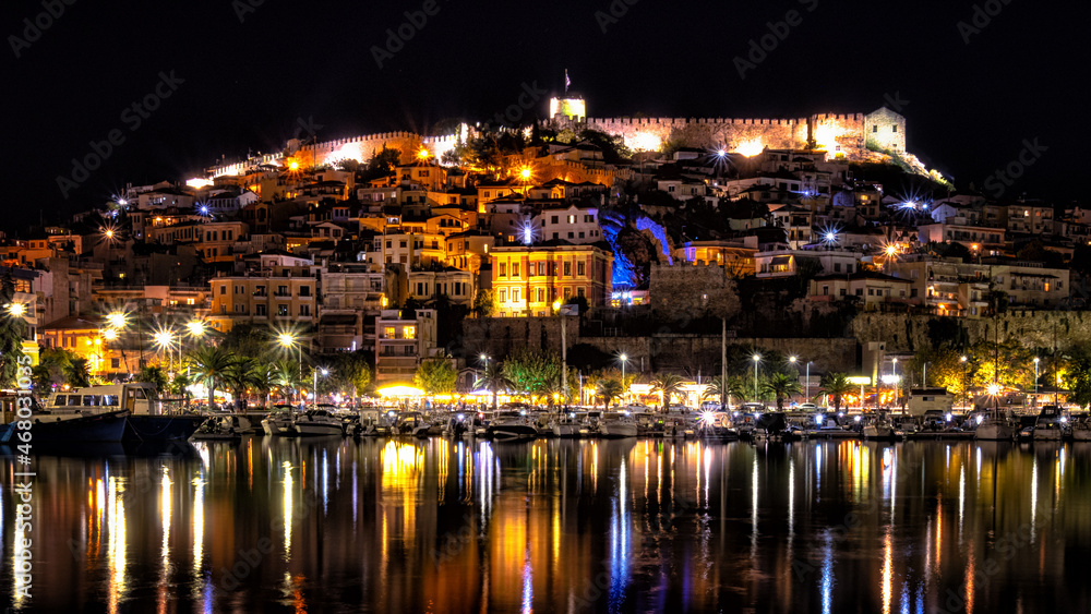 Old city of Kavala, Greece at night