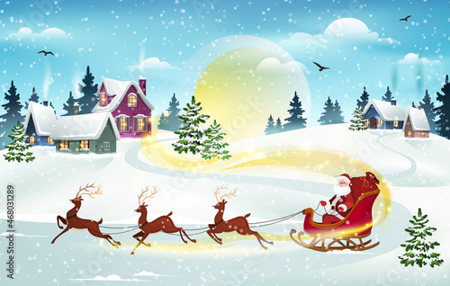 Christmas scene with Santa and Reindeer