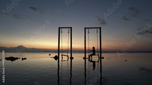 sunset over the sea woman silhouette girl sun portrait sky horizon Bali Gili T Indonesia summer vacation travel lifestyle