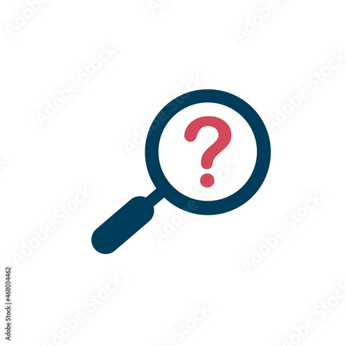 Magnifying glass with qestion mark inside. FAQ Search icon. Search Looking For Information loupe icon. Stock vector illustration isolated on white background