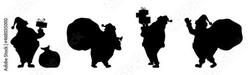 Santa Claus silhouettes. Santa icons isolated on white background.