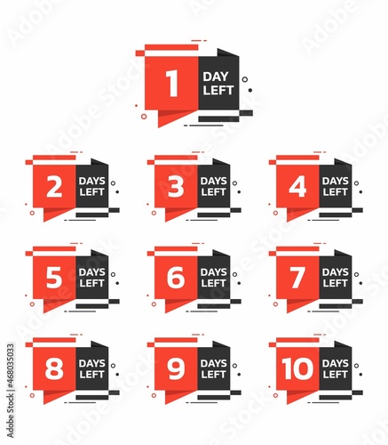 Minimalist red and black color countdown timer vector design template with number day left icon