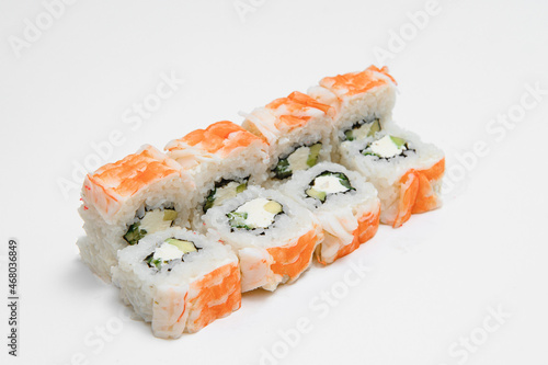 Japanese seafood sushi , roll on a white background