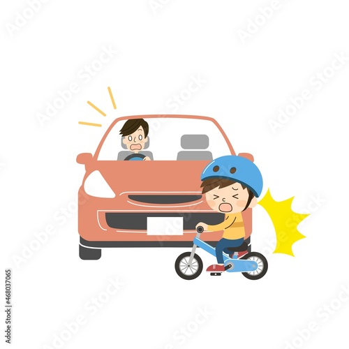 運転中の車と自転車の男の子の事故