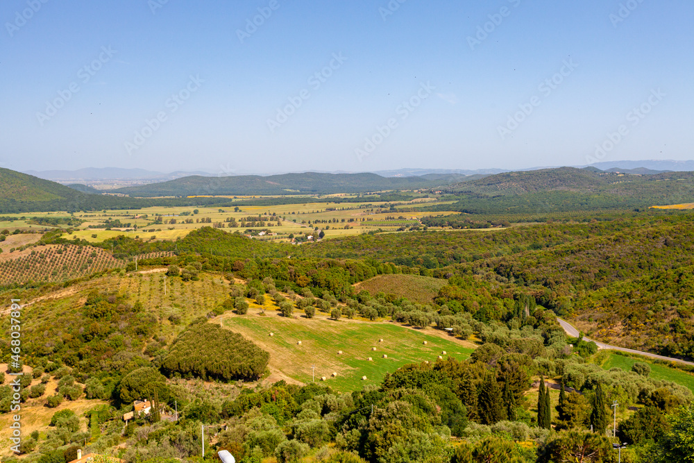 Landscape of Tuscany countryside from the little town Capalbio, province of Grosseto