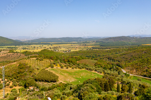 Landscape of Tuscany countryside from the little town Capalbio, province of Grosseto