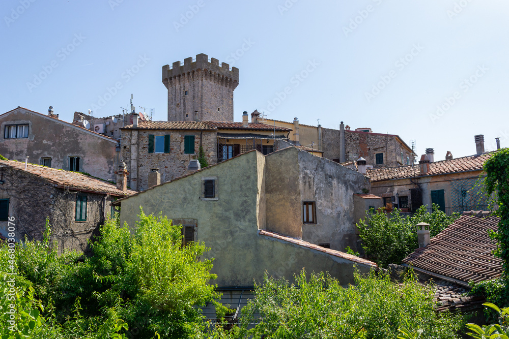 THe castle tower and buildings of Capalbio, little medieval town in Tuscany, Italy