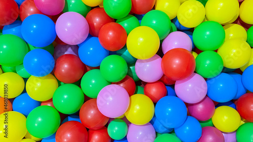 Multi-colored balls for a dry pool for children to play in the house and outdoors.