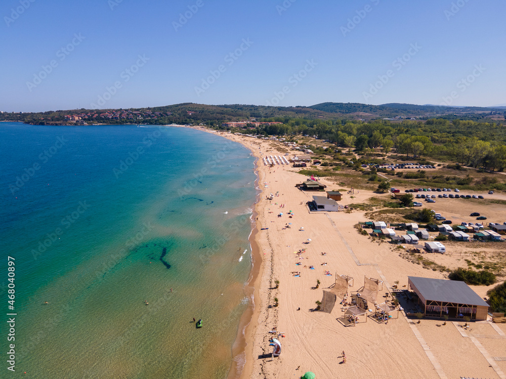 Aerial view of Gradina (Garden) Beach near town of Sozopol, Bulgaria