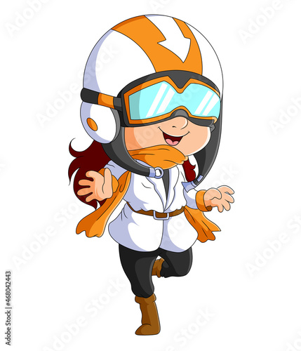 The pilot girl is using the smart helmet