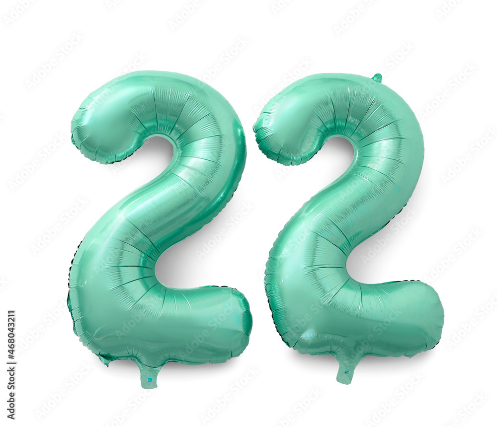 Figure 22 made of color balloons on white background Figure 22 made of color balloons on white background
