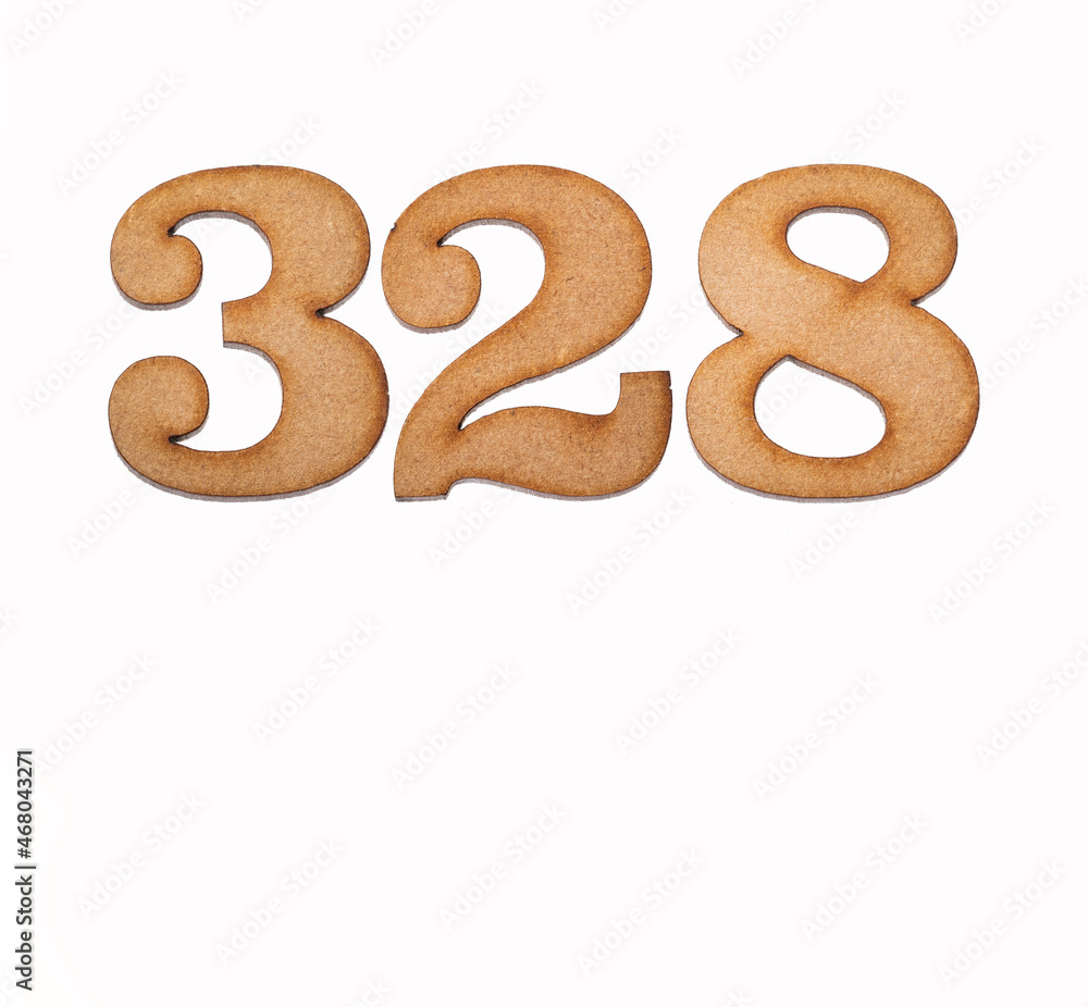 Number 328 - Piece of wood isolated on white background Number 328 - Piece of wood isolated on white background