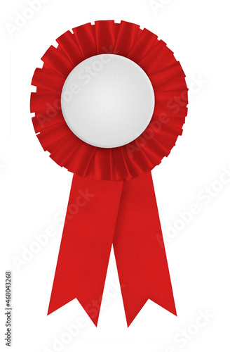 Fotografie, Obraz Circular pleated red ribbon winners rosette with blank white center for applying a design to