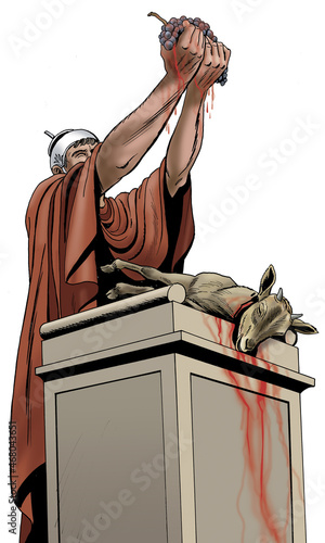 Fotografia, Obraz Ancient Rome - A high priest makes a sacrifice of a lamb to the Gods to propitia